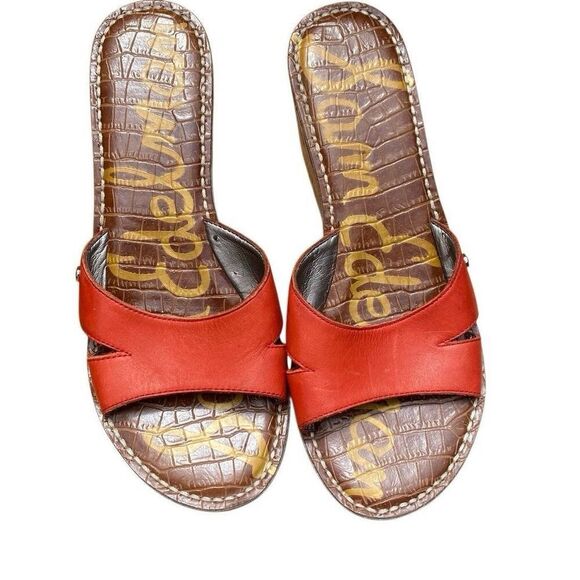 Sam Edelman Women's Reid Leather Cork Platform Sandal, Red, 7.5 M US - Picture 2 of 8